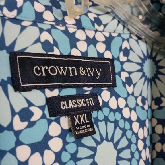 Crown & Ivy Men's Hawaiian Shirt Size XXL Blue Floral Button Front Classic Fit - Picture 4 of 5